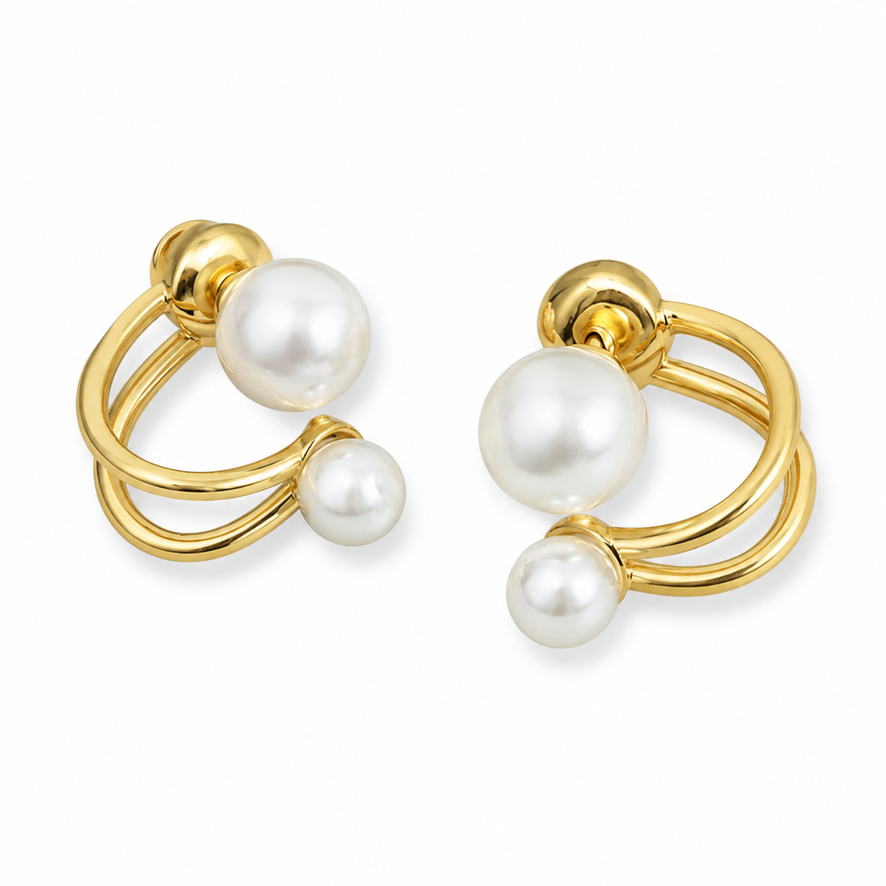 Elegant Double Pearl Gold Stud Earrings