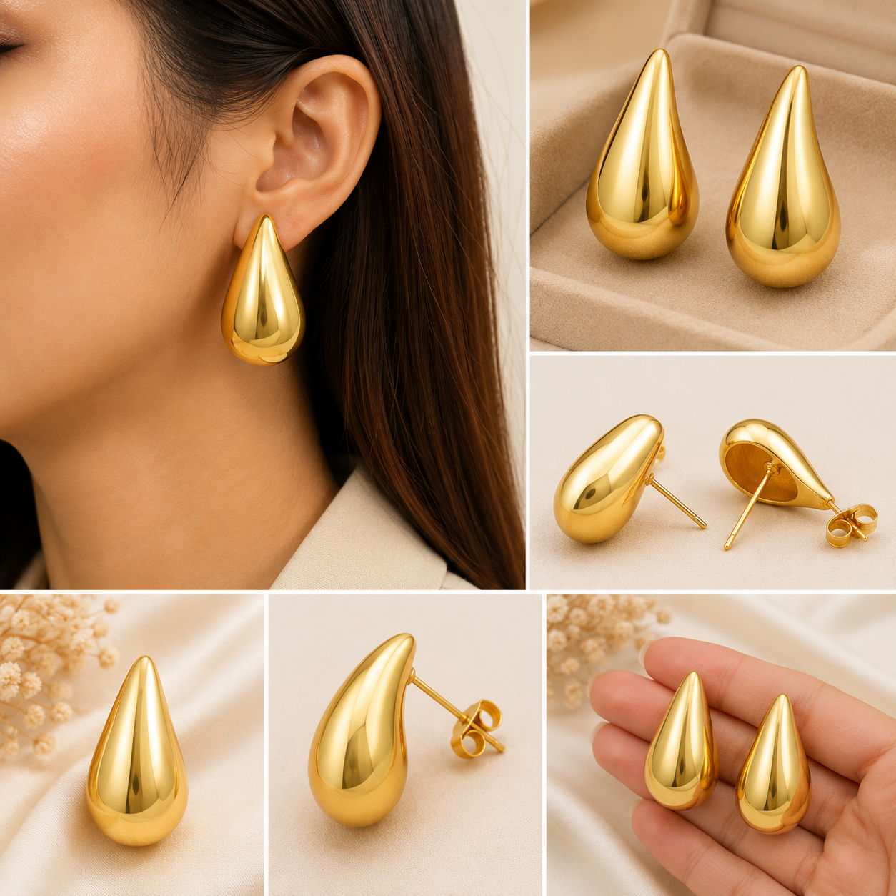 Elegant Gold Teardrop Stud Earrings for Women