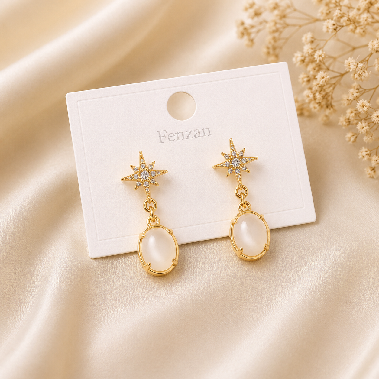 Elegant Starburst Moonstone Drop Earrings for Women