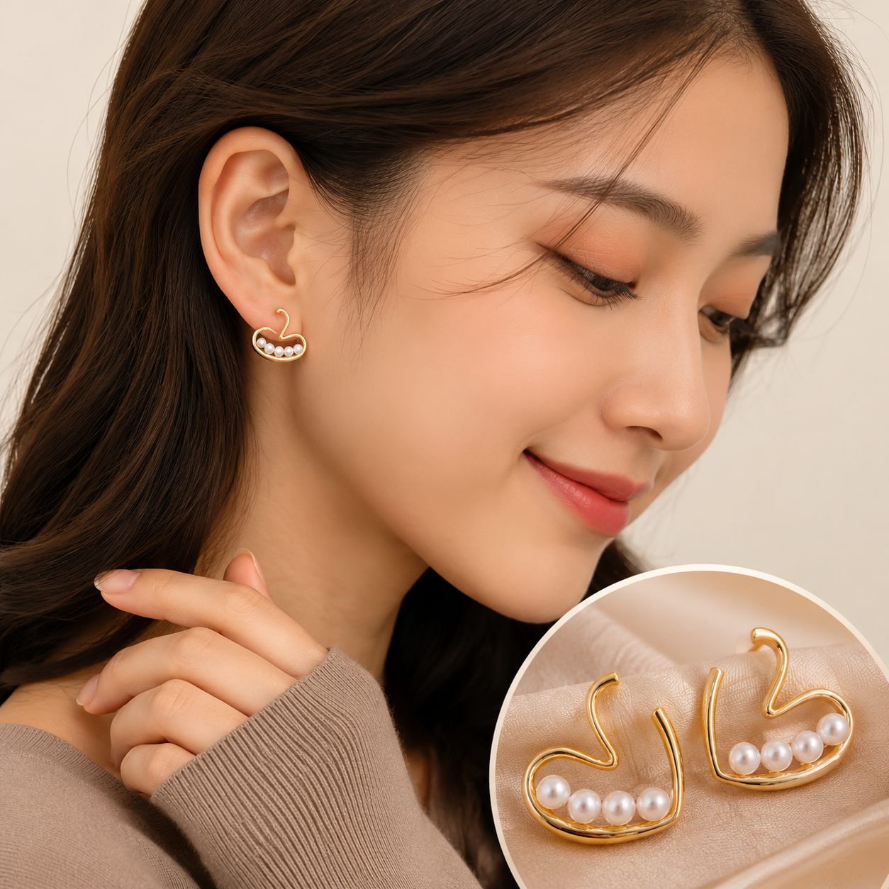 Elegant Pearl Wave Gold-Plated Stud Earrings for Women