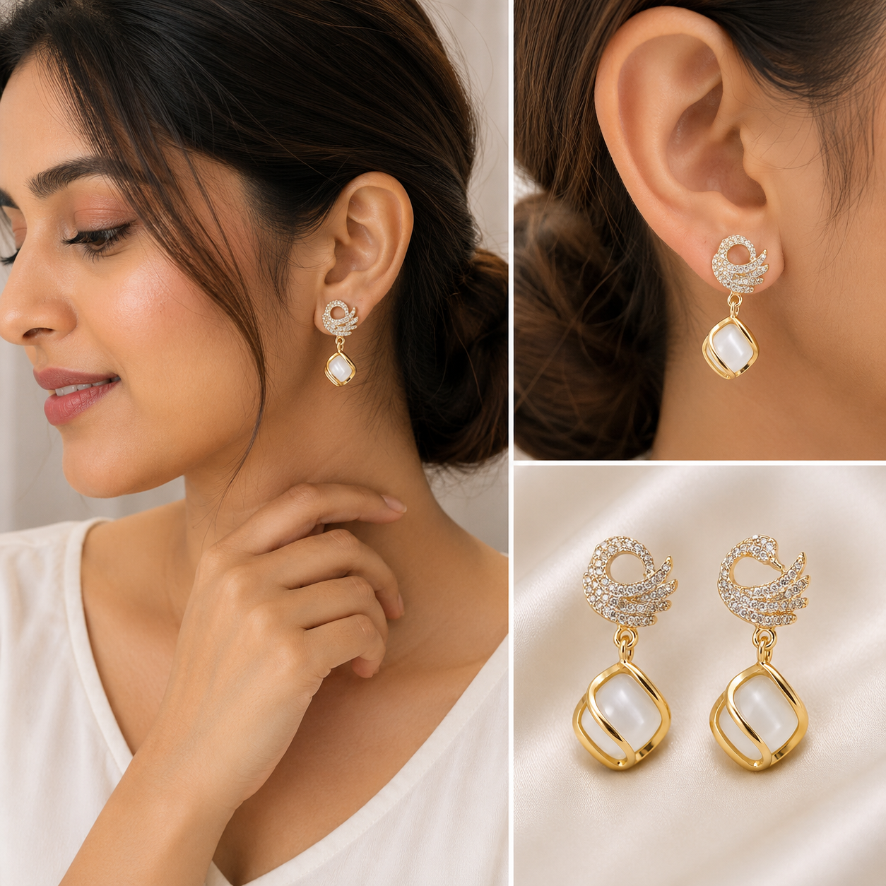 Elegant Swan Crystal Drop Earrings for Women