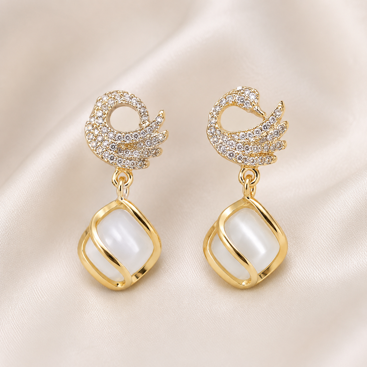 Elegant Swan Crystal Drop Earrings for Women