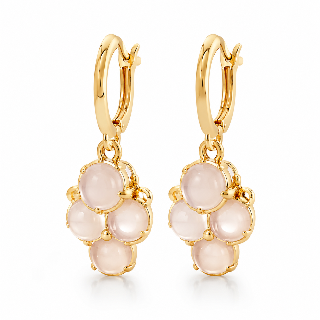 Elegant Blossom Stone Gold-Plated Hoop Drop Earrings for Women
