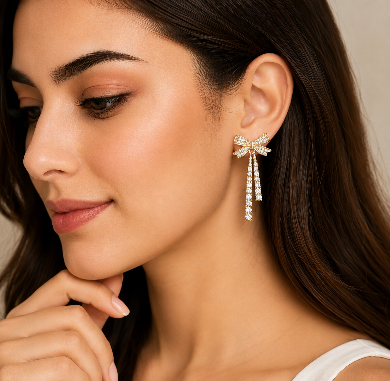 Elegant Crystal Bow Tassel Drop Earrings for Women