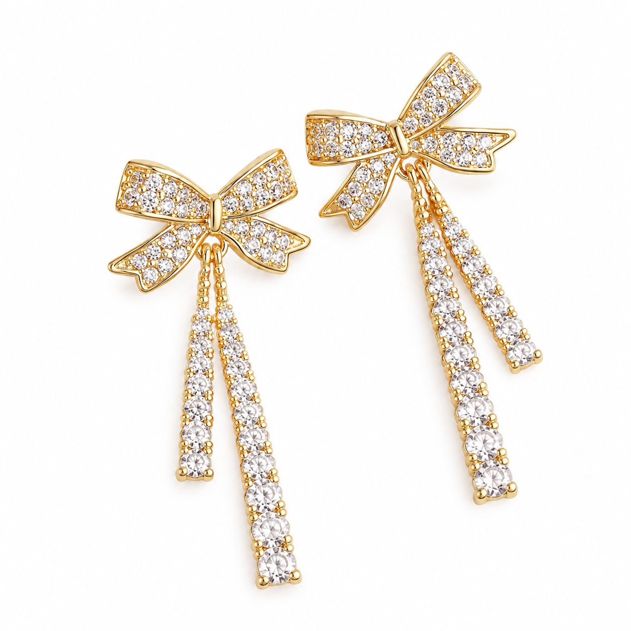 Elegant Crystal Bow Tassel Drop Earrings for Women