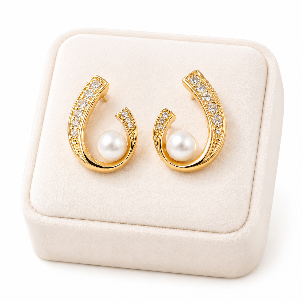 Elegant Pearl Curve Gold-Plated Stud Earrings for Women