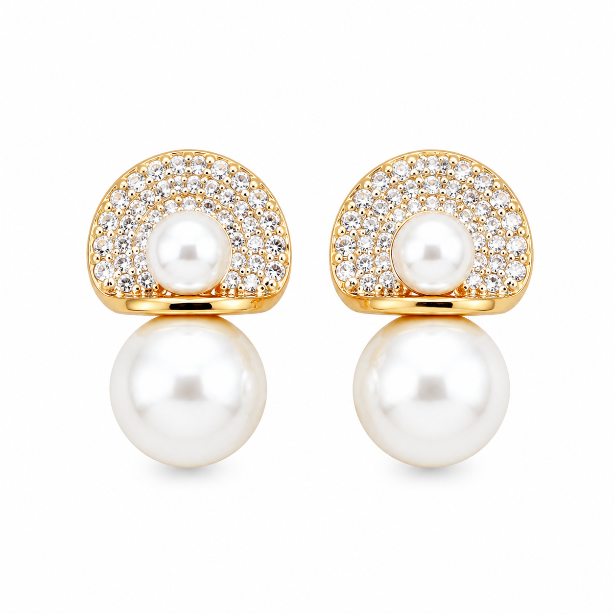 Elegant Double Pearl Halo Gold-Plated Stud Earrings for Women