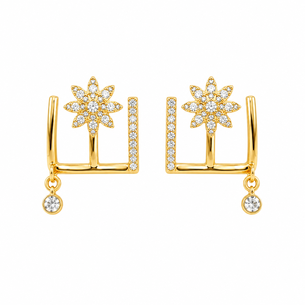 Elegant Floral CZ Bar Gold-Plated Stud Earrings for Women