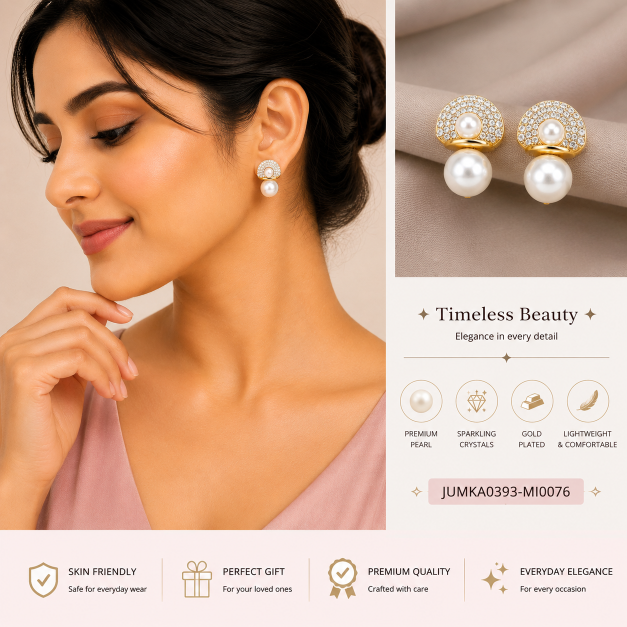 Elegant Floral CZ Bar Gold-Plated Stud Earrings for Women