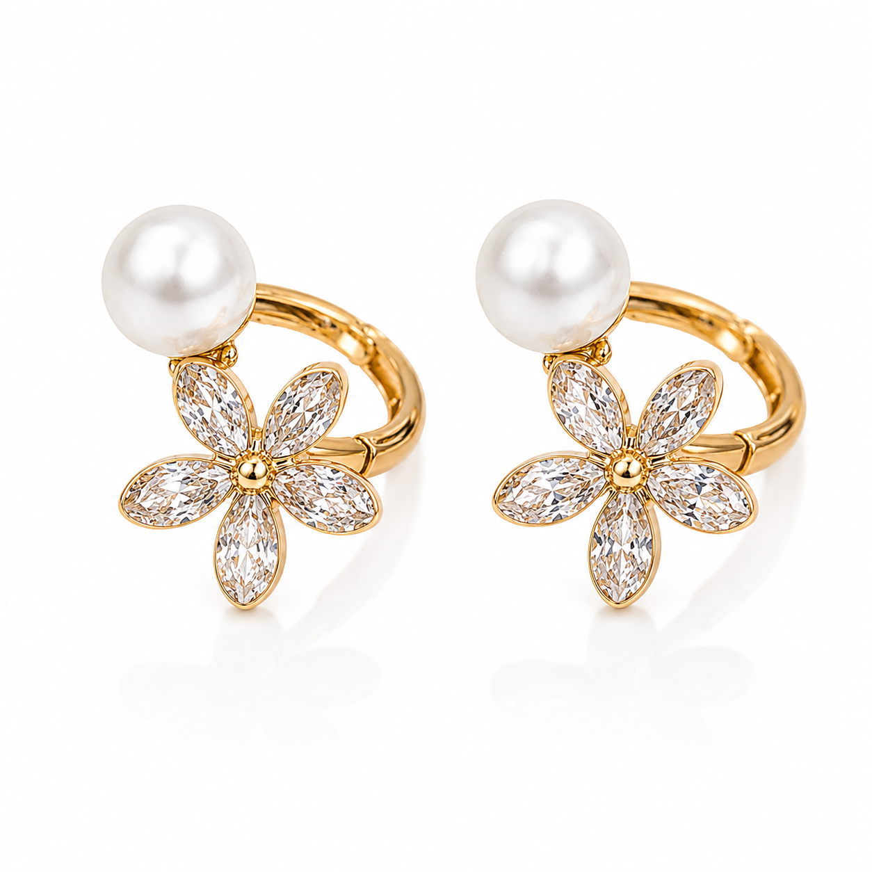 Elegant Daisy Pearl Gold-Plated Ear Cuff Stud Earrings for Women