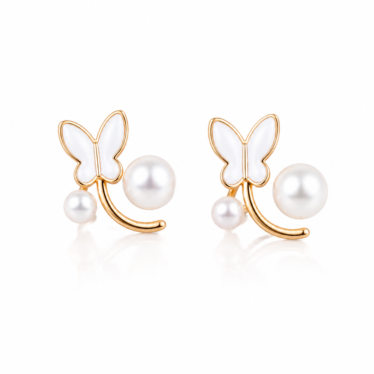 Elegant Butterfly Pearl Gold-Plated Ear Cuff Earrings for Women & Girls