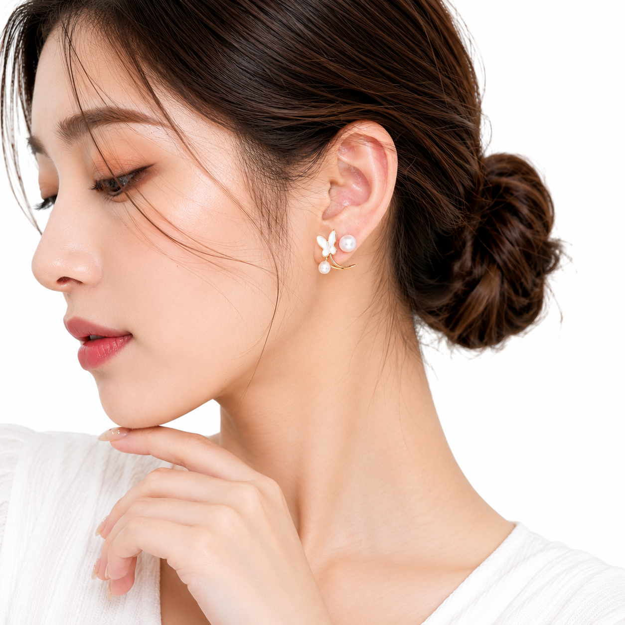 Elegant Butterfly Pearl Gold-Plated Ear Cuff Earrings for Women & Girls