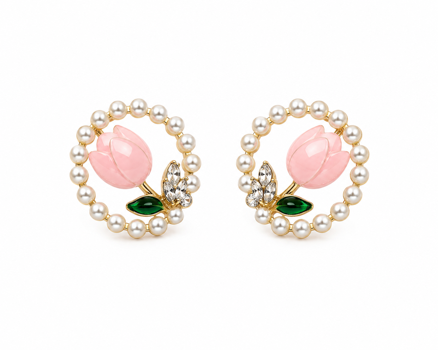 Elegant Pearl Blossom Gold-Plated Stud Earrings for Women