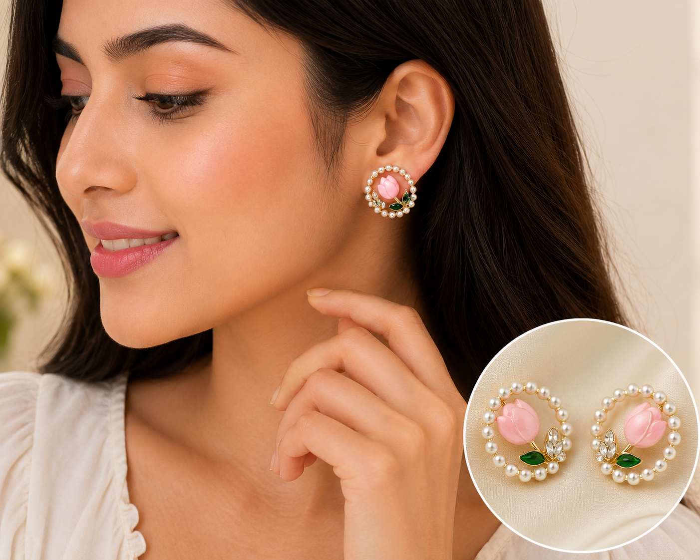 Elegant Pearl Blossom Gold-Plated Stud Earrings for Women