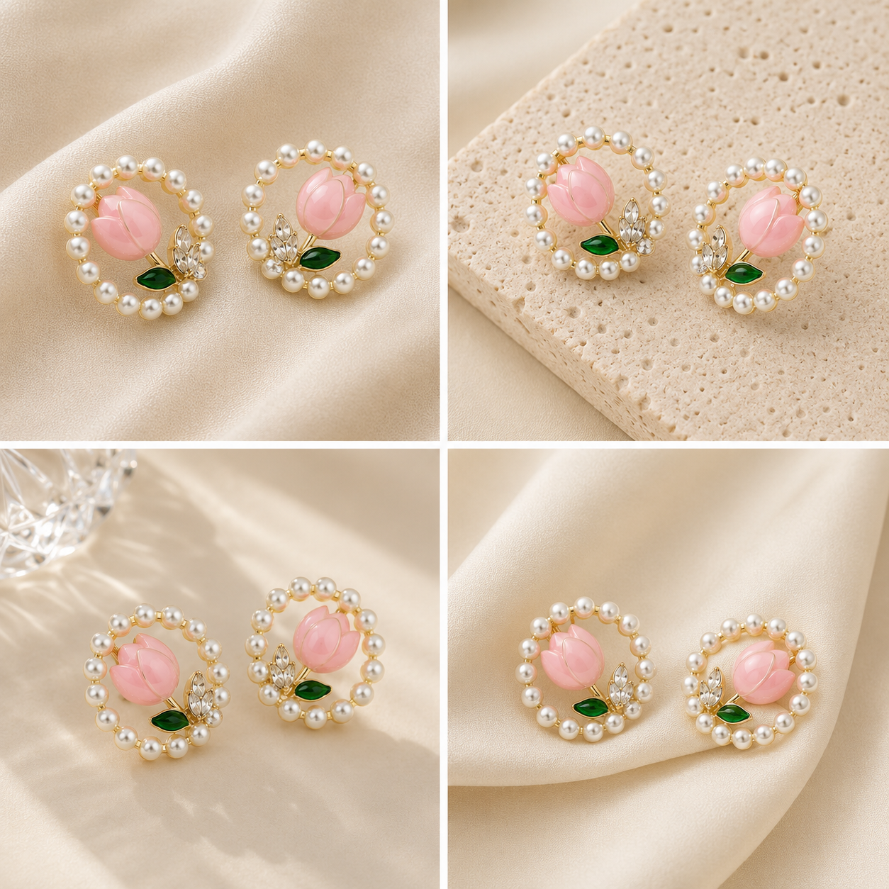 Elegant Pearl Blossom Gold-Plated Stud Earrings for Women