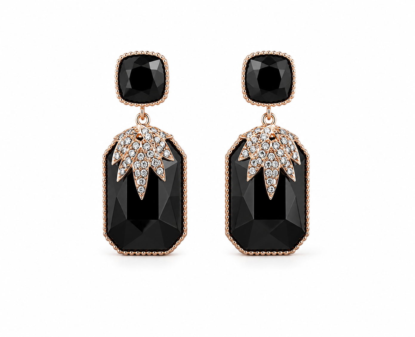 Luxury Black Crystal Gold-Plated Drop Earrings for Women