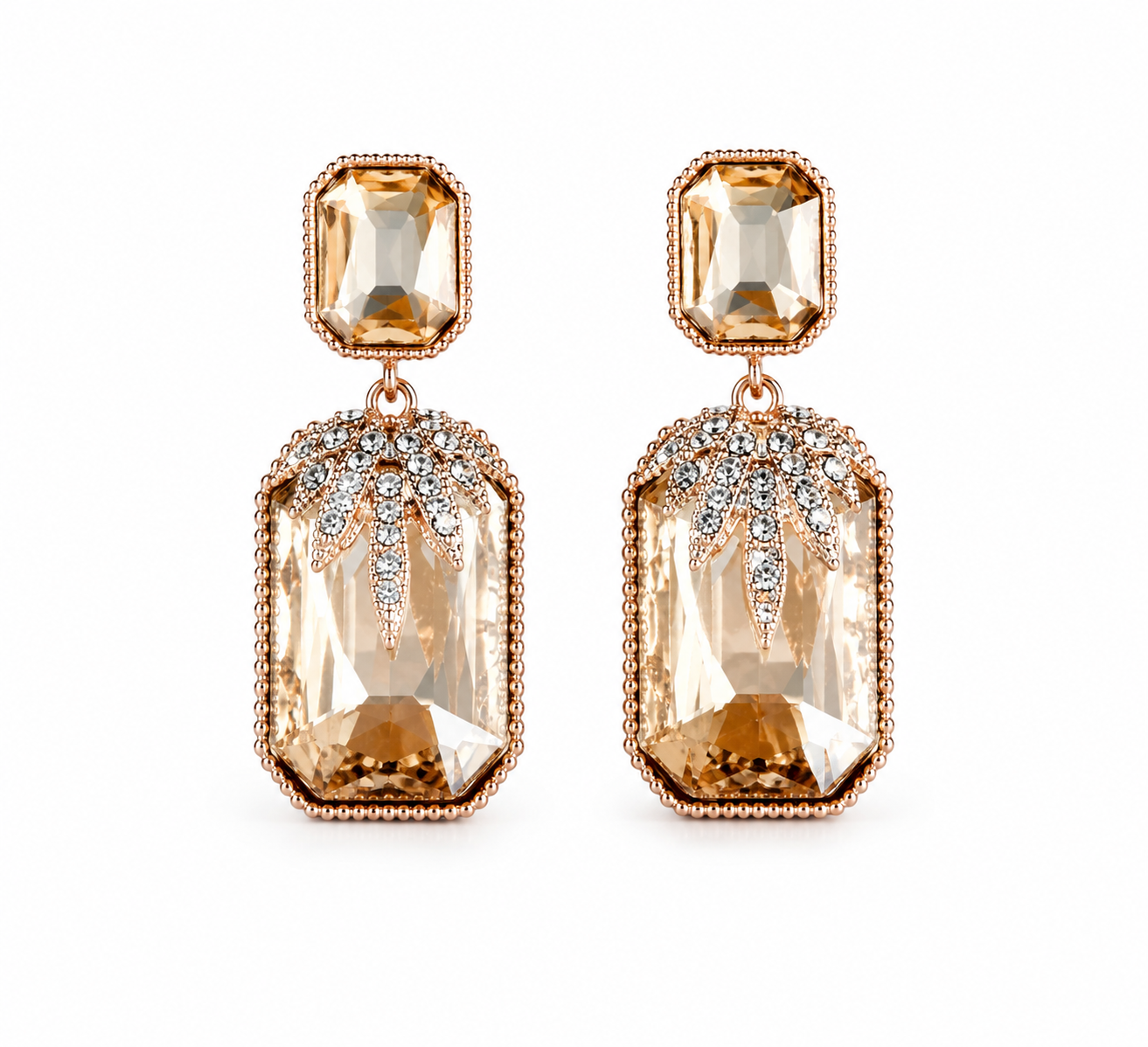 Champagne Crystal Gold-Plated Statement Drop Earrings for Women