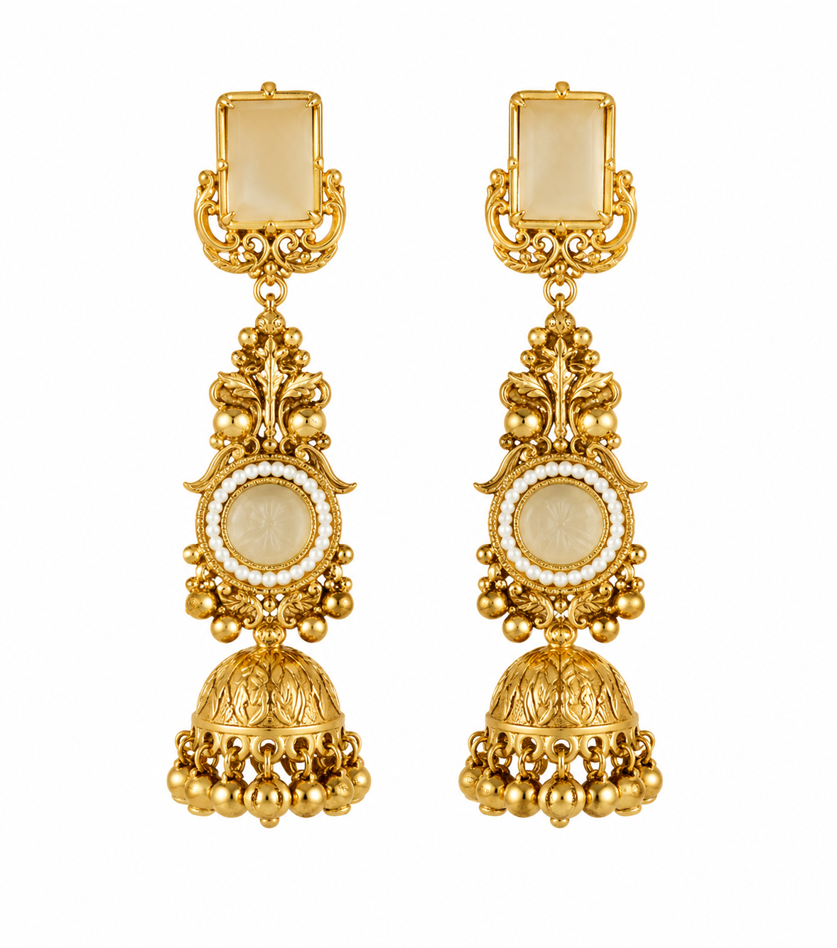 Vintage Temple Pearl Jhumka Gold-Plated Drop Earrings for Women