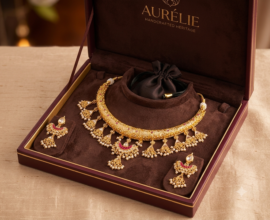 Women's Traditional Gold Plated Kundan Choker Necklace Set with Matching Earrings | Pink Stone & Floral Bridal Jewelry