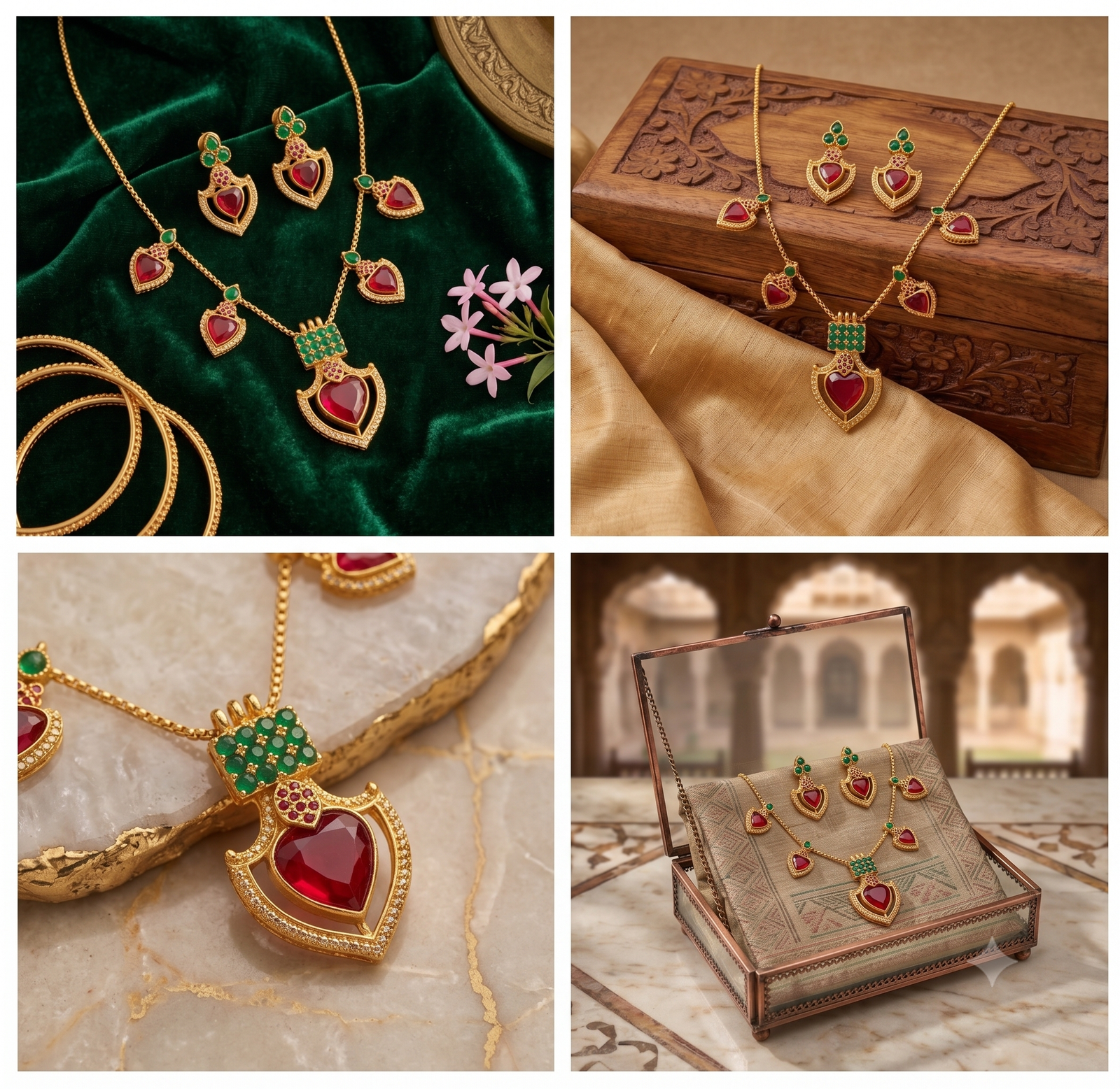 Women's Elegant Ruby Red Stone Necklace Set with Matching Stud Earrings | Gold Plated Minimalist Party Wear Jewelry
