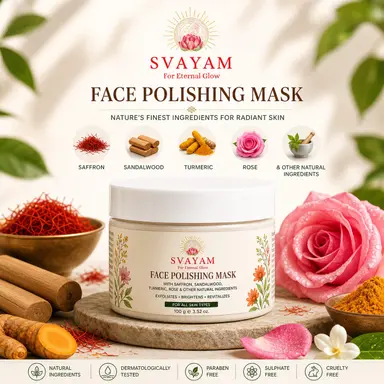 SVAYAM Face Polishing Mask | Radiance Renewal & Skin Brightening Face Mask | Saffron, Sandalwood, Turmeric & Rose | 100g